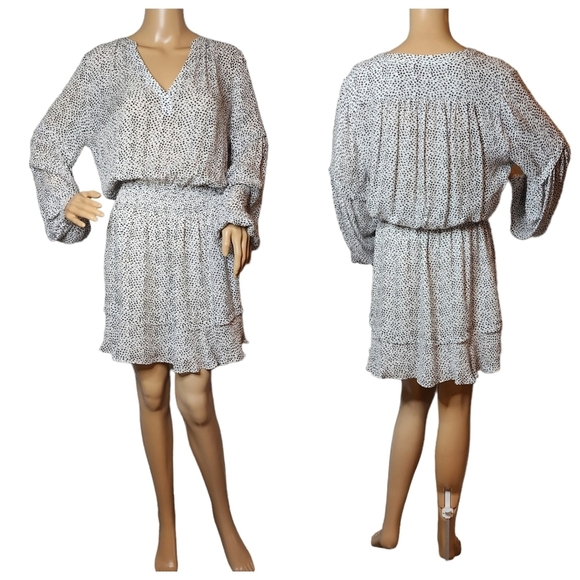 Parker silk-blend Tyler Spotted V-Neck Long-Sleeve Blouson Dress Large - Picture 1 of 15